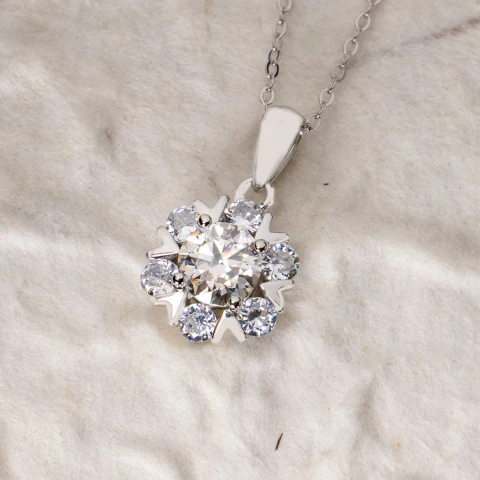 1CT Sterling Silver Platinum Plated Mossanite Snowflake Pendant Necklace, Gift, Anniversary